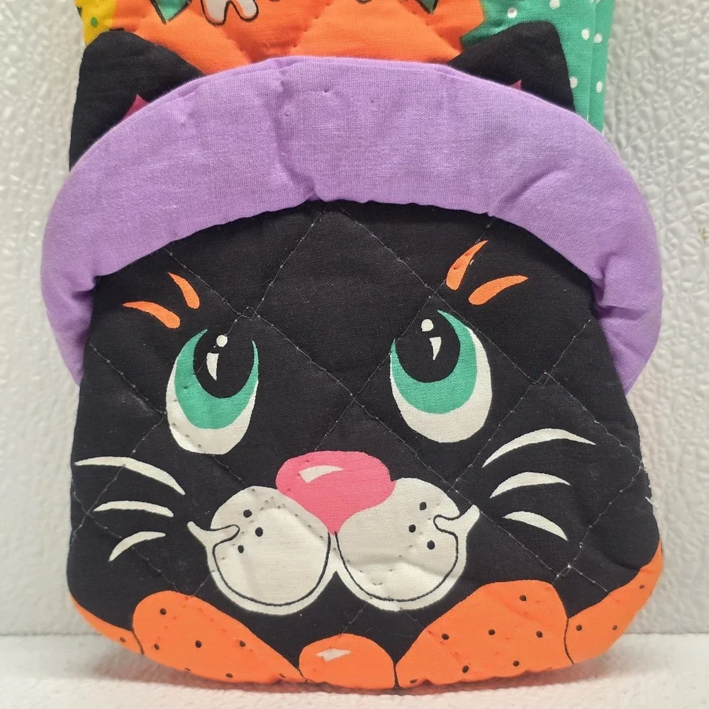 Vintage Black Cat Witch 3D Potholder Oven Mitt Halloween Boo!